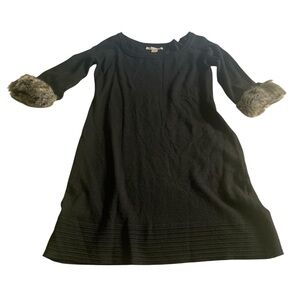 NWOT - Black, Lightweight Sweater Dress with Mink Faux Fur Cuffs M -never worn